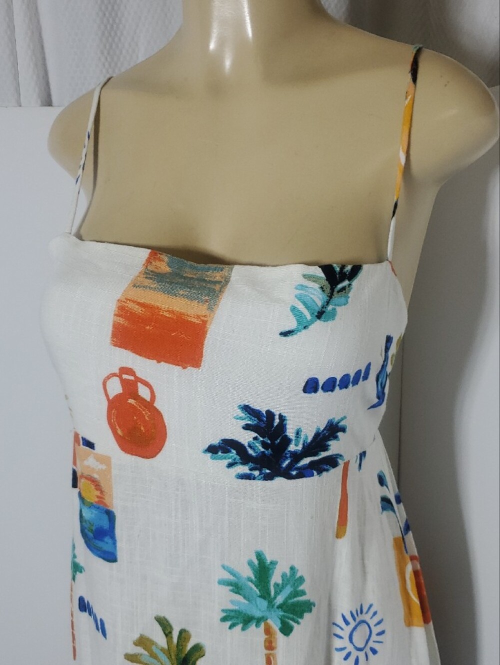 Label Of Love Tropical Print White Maxi Sundress with Spaghetti Straps Size M - Picture 3 of 9